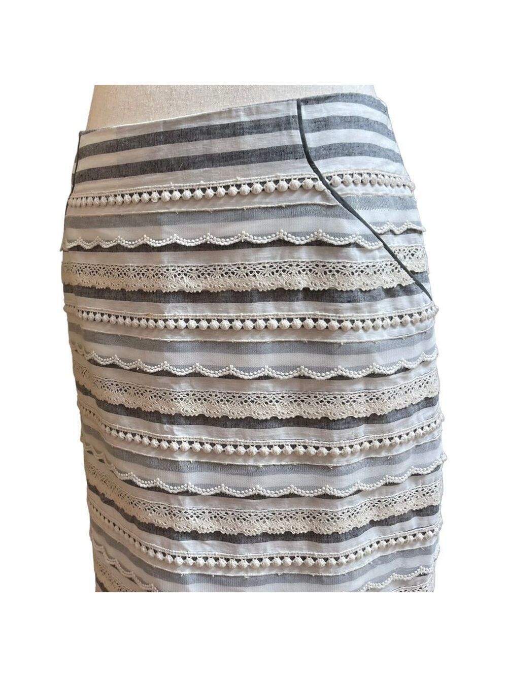 Anthropologie Tabitha Sailing Lace Striped Pencil Mini Skirt Small Linen/Cotton - Picture 8 of 13